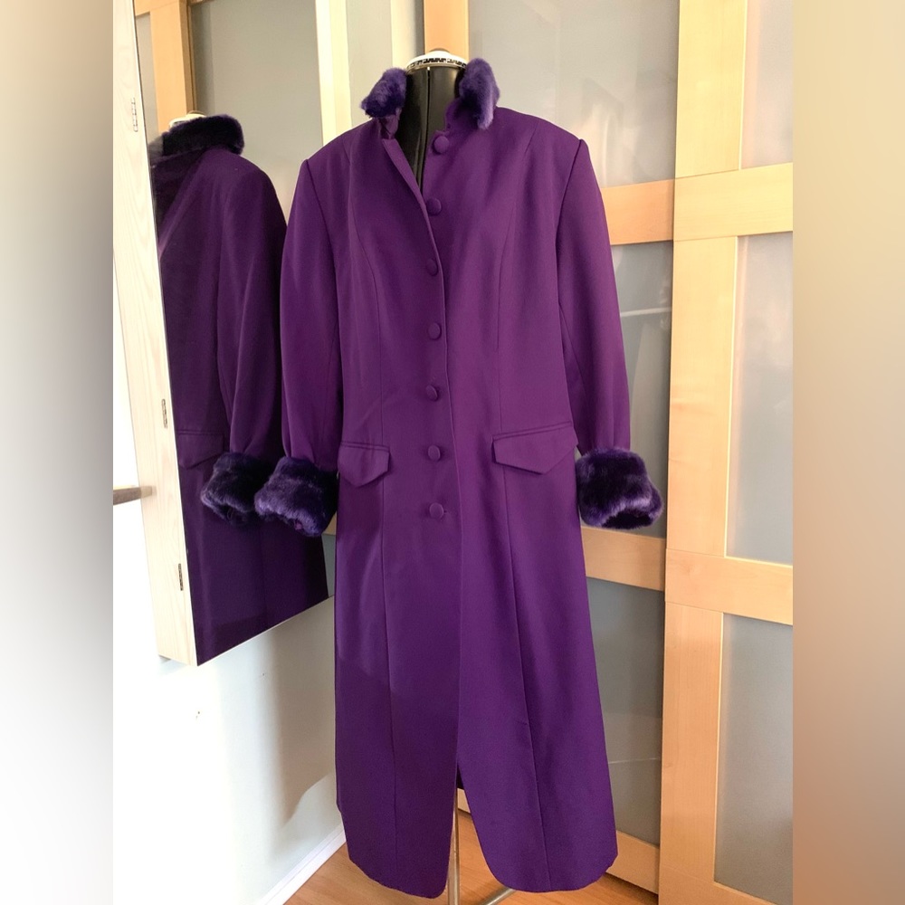 Roaman's Faux Fur Trimmed Long Coat, 14